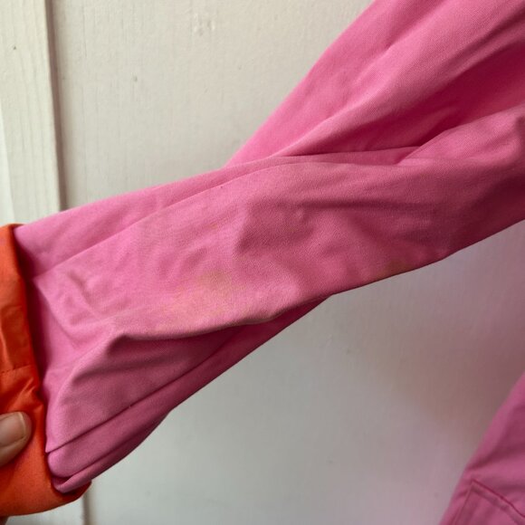 Lilly Pulitzer Trench Coat Womens Medium Pink VTG Pockets Collared Button FLAW - Picture 2 of 8